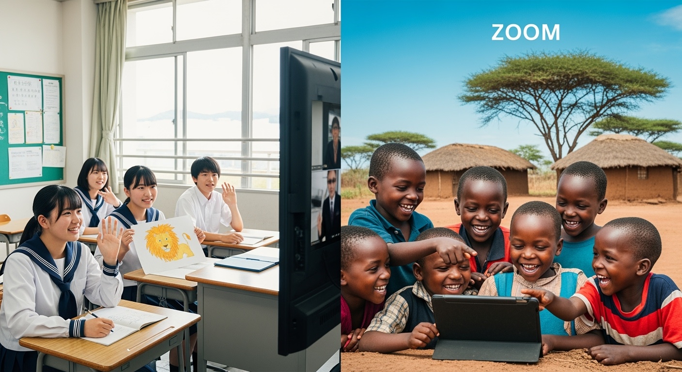 日本の生徒とケニアの子どもたちがZOOMで繋がる様子